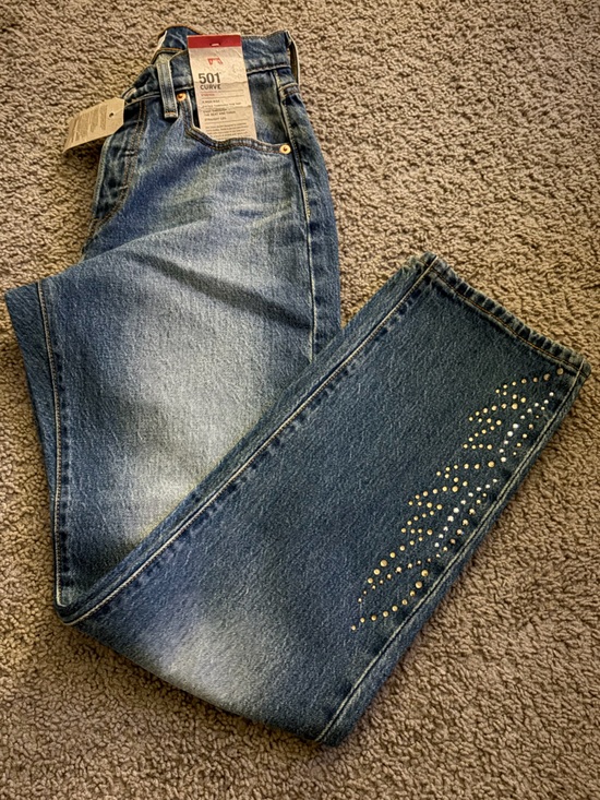 Levi's Denim - Levi's Women's Straight Leg Jeans in Medium Blue with Gold Studs